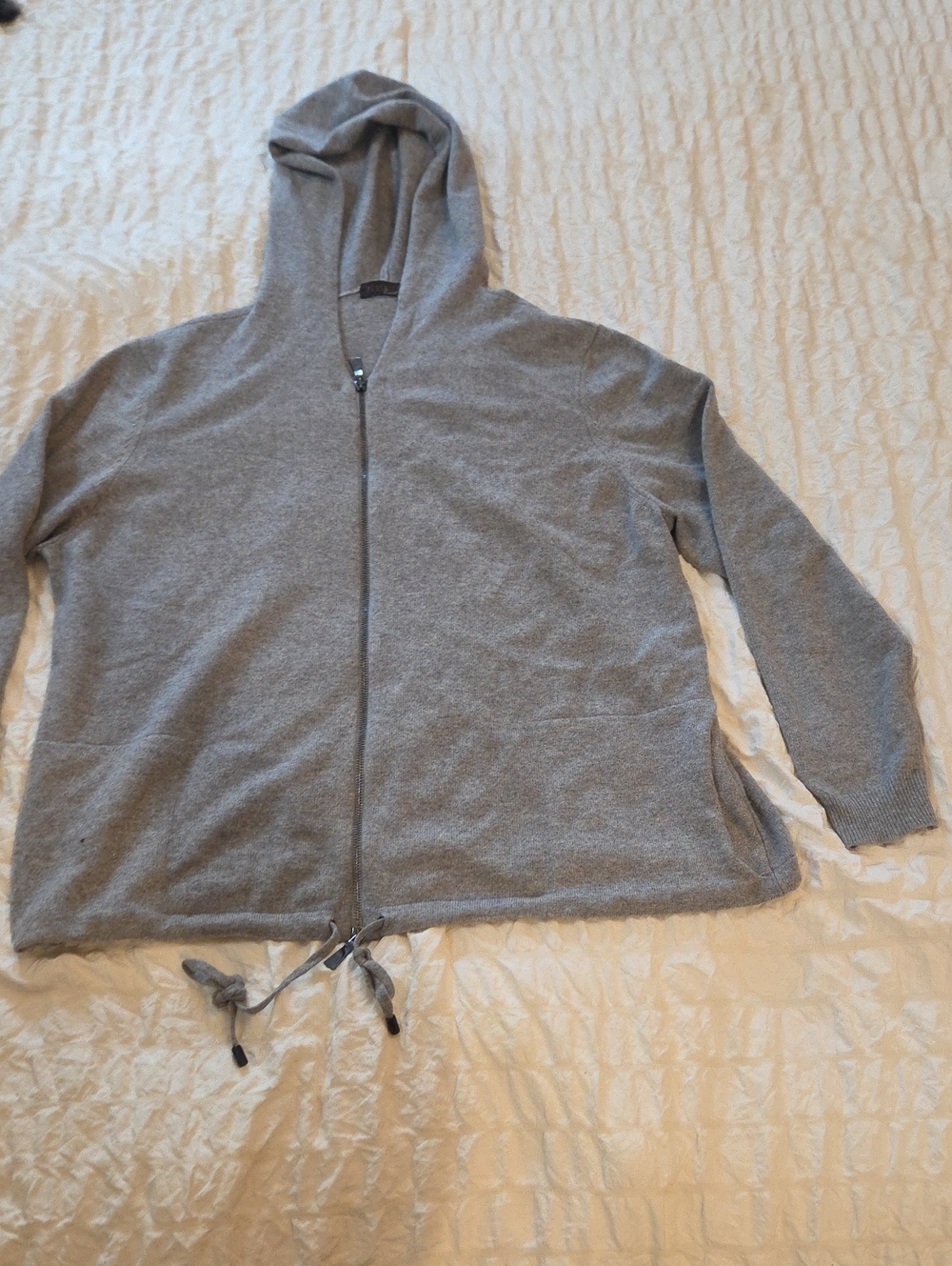 Women's Peserico Light Gray Zip-Up Hooded Sweater